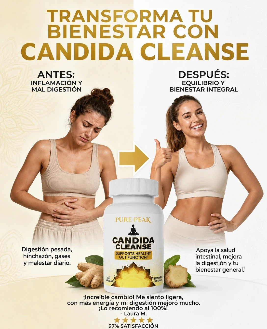 Antes y después: de la digestión pesada e hinchada al equilibrio con Candida Cleanse